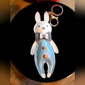 Cute Bunny Keychain - Bag Charm – Blue Outfit with Bow Tie
